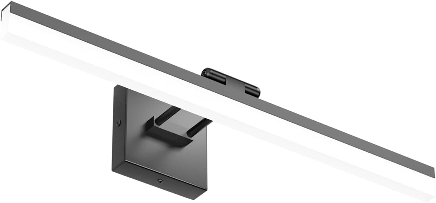 24" LED Modern Black Vanity Light 14W Adjustable Matte Black Bathroom Vanity Light Modern LED Bathroom Vanity Light Fixtures Over Mirror (6000K Cool White Light)