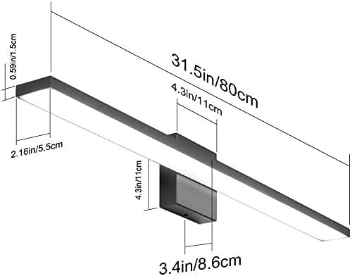 31.5in/28W Dimmable Modern Matte Black Vanity Light Color Temperature Adjustable LED Black Bathroom Vanity Lighting Fixture
