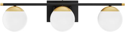 Black and Gold Bathroom Lights 3-Light Mid Century Modern Bathroom Vanity Lights Milky Glass Black and Gold Vanity Lights for Bathroom
