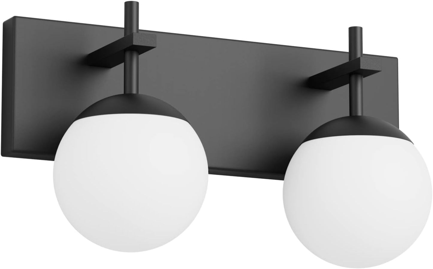 Matte Black Bathroom Wall Light Fitures 2-Light Mid Century Modern Bathroom Lighting Black Milky Glass Globe Vanity Light for Bathroom