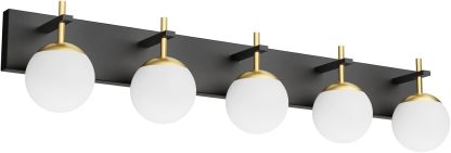Mid Century Modern Vanity Lights for Bathroom 5-Light Milky Glass Globe Modern Bathroom Vanity Lights Over Long Mirror, Black/Golden Bathroom Wall Light Fixture (Exclude Bulb)