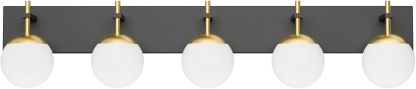 Mid Century Modern Vanity Lights for Bathroom 5-Light Milky Glass Globe Modern Bathroom Vanity Lights Over Long Mirror, Black/Golden Bathroom Wall Light Fixture (Exclude Bulb)