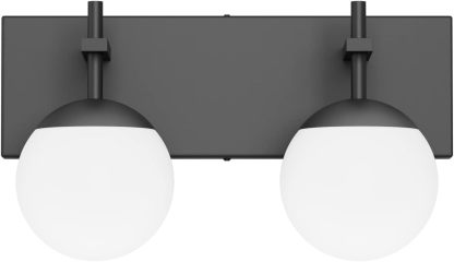 Matte Black Bathroom Wall Light Fitures 2-Light Mid Century Modern Bathroom Lighting Black Milky Glass Globe Vanity Light for Bathroom