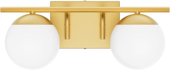 Gold Bathroom Vanity Light 2-Light Mid Century Modern Bathroom Vanity Light Fixtures Gold Milky Glass Globe Bathroom Wall Light