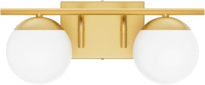 Gold Bathroom Vanity Light 2-Light Mid Century Modern Bathroom Vanity Light Fixtures Gold Milky Glass Globe Bathroom Wall Light