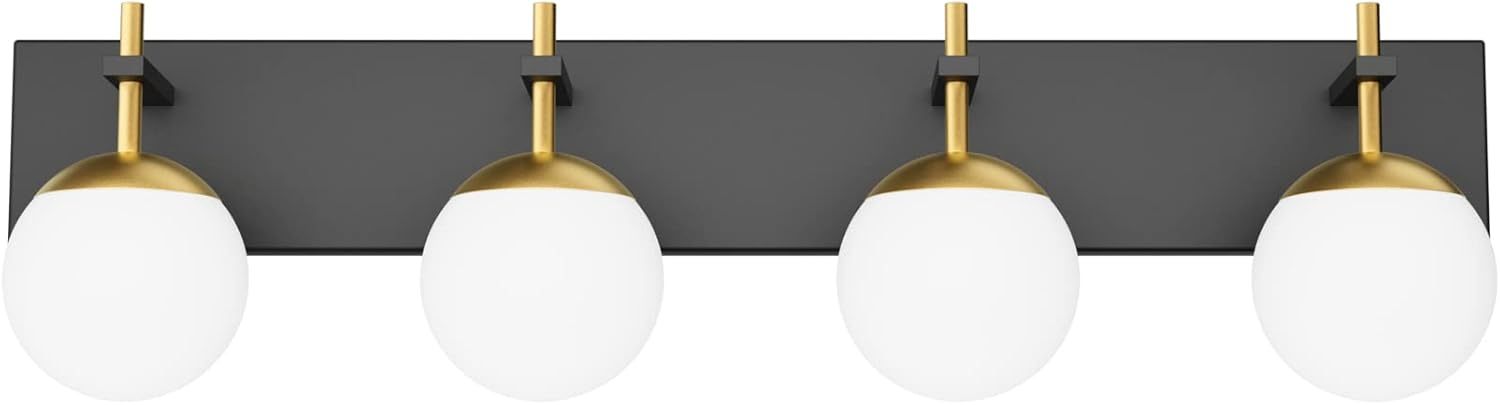 Mid Century Modern Vanity Lights for Bathroom 4-Light Milky Glass Globe Modern Bathroom Vanity Lights Over Mirror, Black/Golden Bathroom Wall Light Fixture (Exclude Bulb)