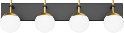 Mid Century Modern Vanity Lights for Bathroom 4-Light Milky Glass Globe Modern Bathroom Vanity Lights Over Mirror, Black/Golden Bathroom Wall Light Fixture (Exclude Bulb)