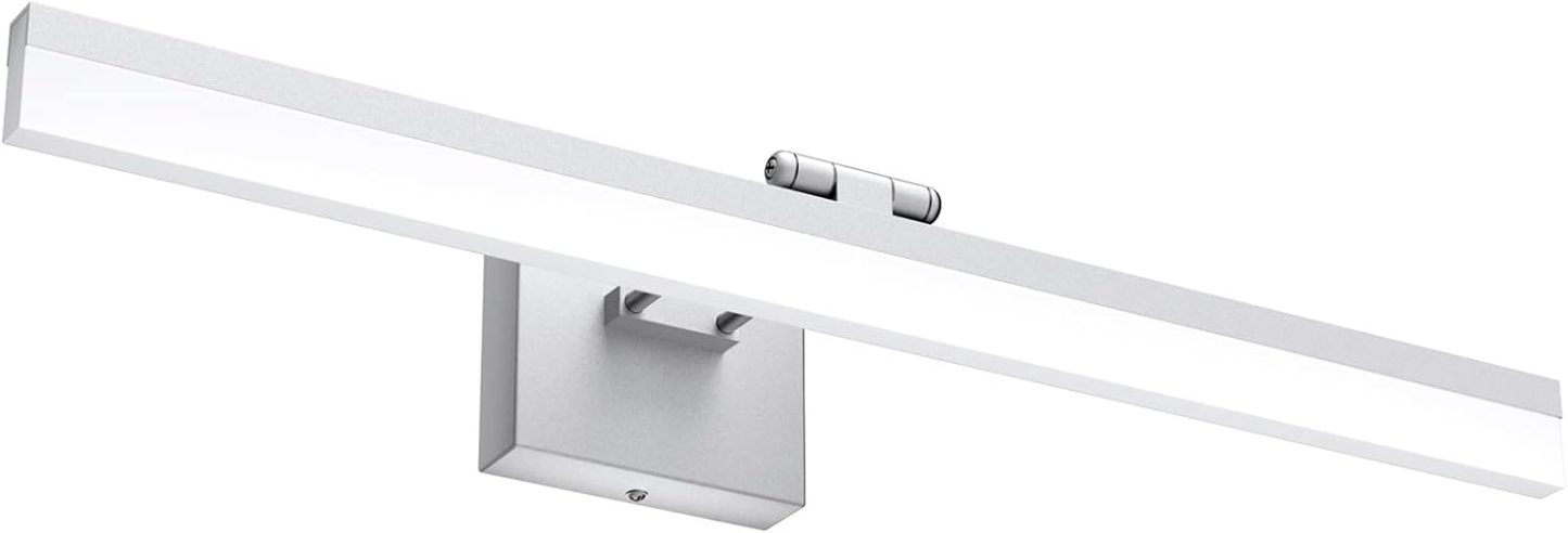 24" LED Modern Silver Vanity Light 14W Adjustable Vanity Light for Bathroom Silver Modern LED Bathroom Vanity Light Fixtures Over Mirror (6000K Cool White Light)