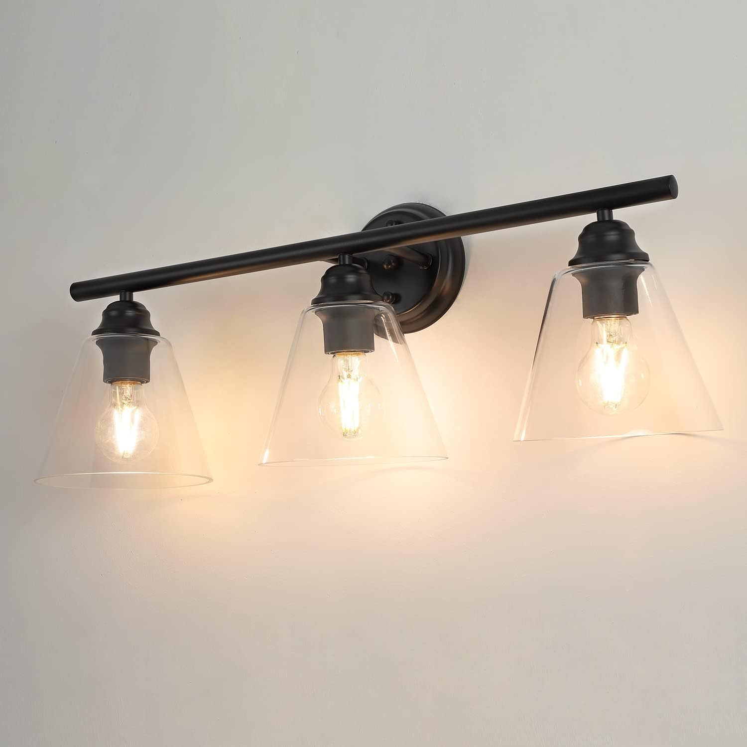 Bathroom Vanity Wall Light Over Mirror: 3-Light 3 Lights Wall Sconces Lamp with Glass Shade