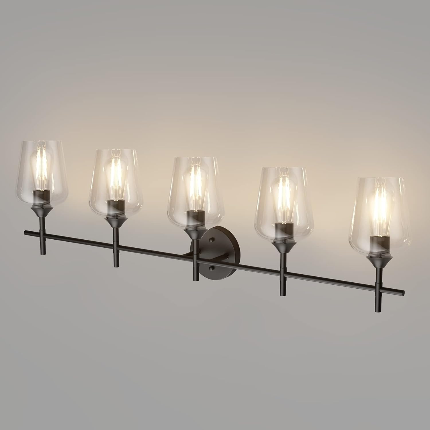 Vintage Black Bathroom Vanity Light 5-Lights Industrial Matte Black Finish with Clear Glass Vanity Lights Farmhouse Bathroom Lighting fixtures