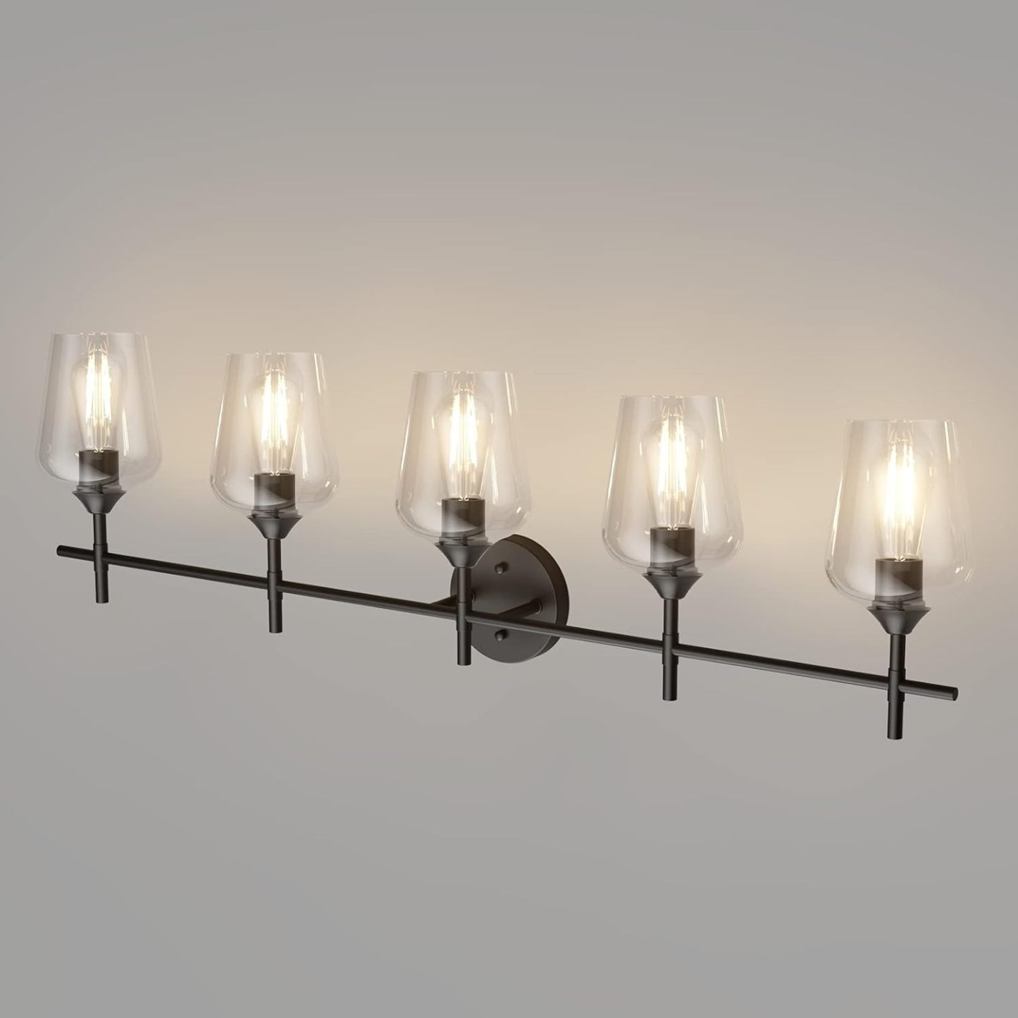 Vintage Black Bathroom Vanity Light 5-Lights Industrial Matte Black Finish with Clear Glass Vanity Lights Farmhouse Bathroom Lighting fixtures