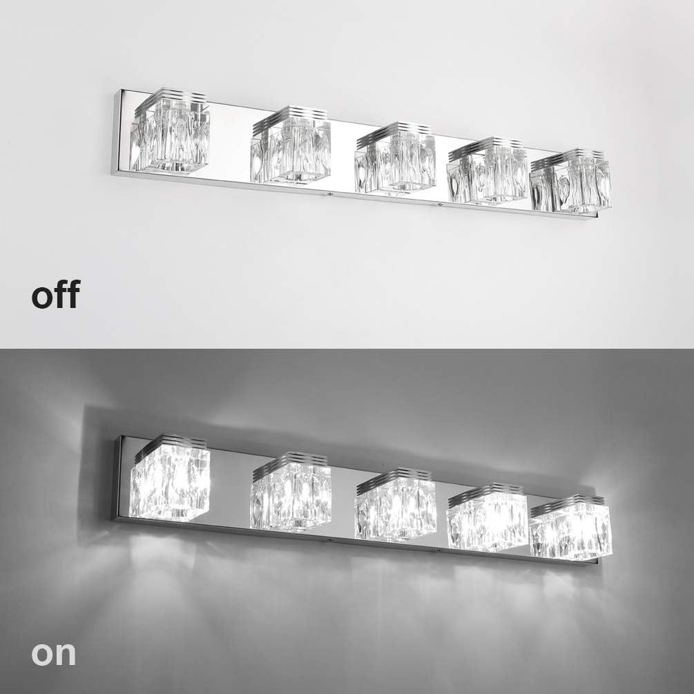 LED Modern Bathroom Vanity Lights 5 Lights Crystal Glass Stainless Steel Bathroom Vanity Lights Fixtures Over Mirror LED Modern Crystal Glass Vanity Lights