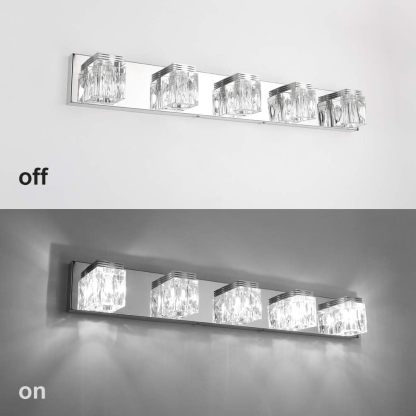LED Modern Bathroom Vanity Lights 5 Lights Crystal Glass Stainless Steel Bathroom Vanity Lights Fixtures Over Mirror LED Modern Crystal Glass Vanity Lights