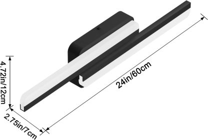 Modern LED Black Vanity Light 24inch 24W Frosted Aluminum LED Matte Black Vanity Light for Bathroom Lighting Fixtures White Light 6000K