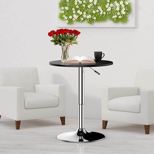 Adjustable Round Pub Table Counter Bar Height MDF Top Table 360 Degree Swivel Bar Tables Tall Cocktail Tables Bistro Table, Black