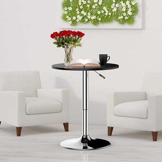 Adjustable Round Pub Table Counter Bar Height MDF Top Table 360 Degree Swivel Bar Tables Tall Cocktail Tables Bistro Table, Black