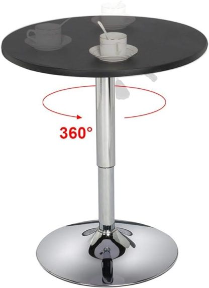 Adjustable Round Pub Table Counter Bar Height MDF Top Table 360 Degree Swivel Bar Tables Tall Cocktail Tables Bistro Table, Black