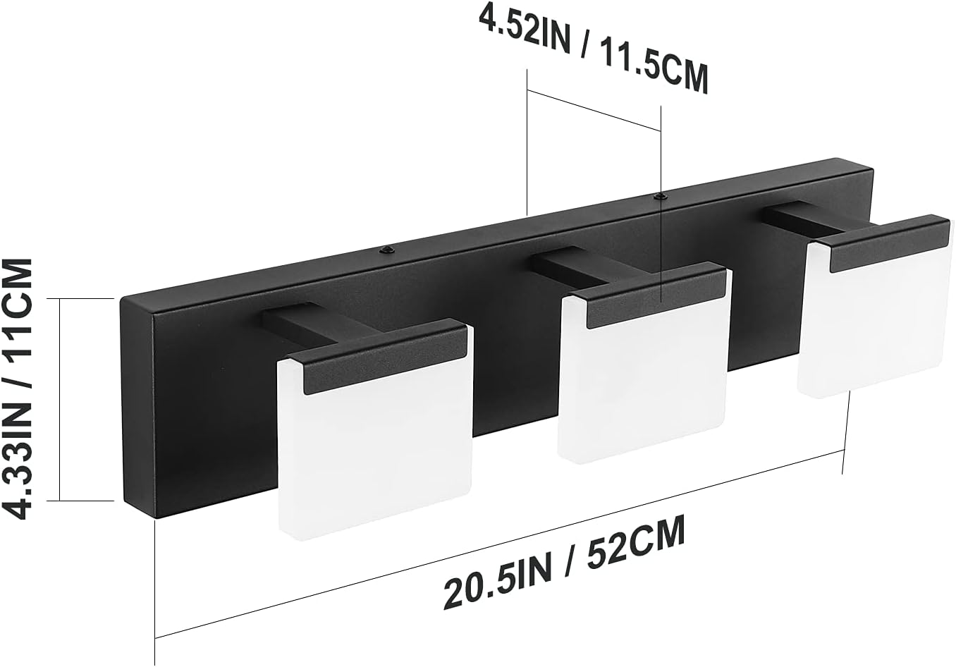 LED Modern Black Vanity Light 3 Light Acrylic Matte Black Bathroom Vanity Wall Light Modern Black Bathroom Vanity Lighting Fixtures