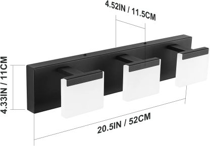 LED Modern Black Vanity Light 3 Light Acrylic Matte Black Bathroom Vanity Wall Light Modern Black Bathroom Vanity Lighting Fixtures
