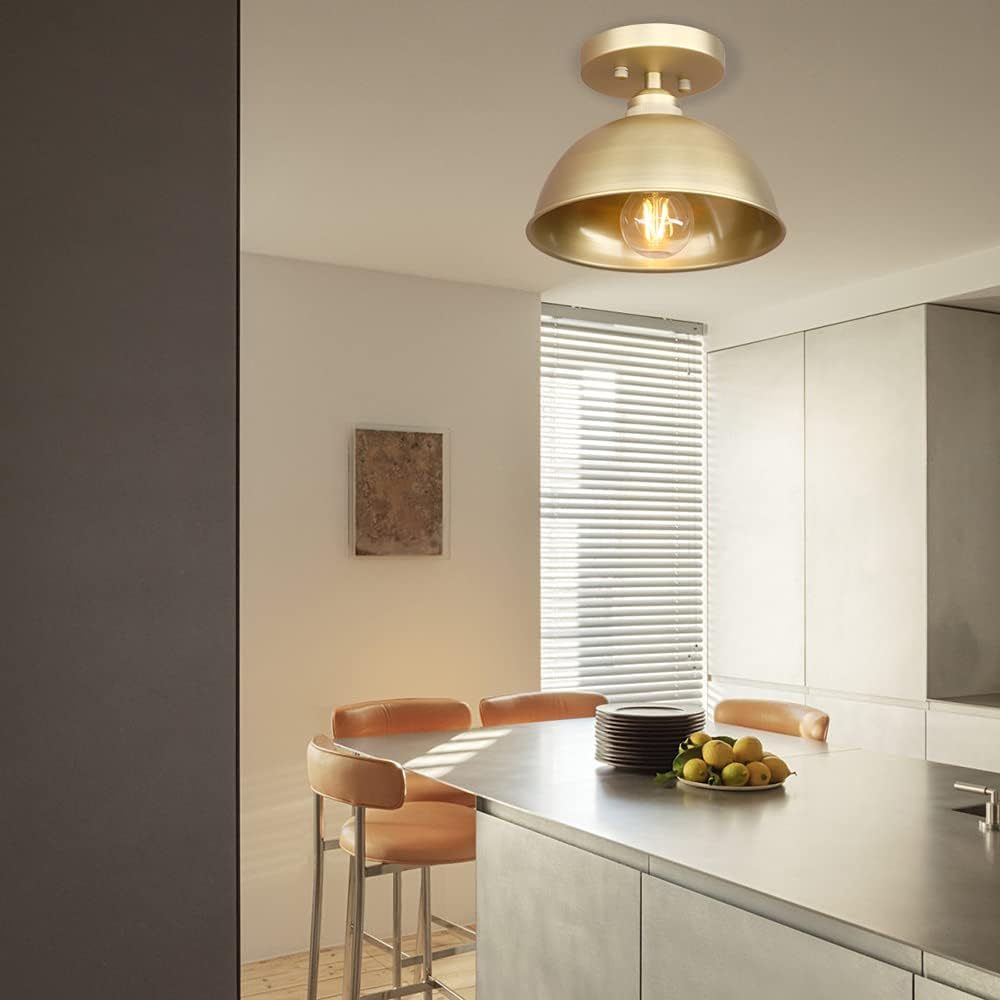 Semi Flush Mount Indoor Ceiling Pendant Light, 1-Light Vintage Industrial Modern Metal Edison Chandelier Lamp Fixture Lighting, 8.1" Bowl Metal Shade Kitchen Bedroom Island Hallway(Antique)