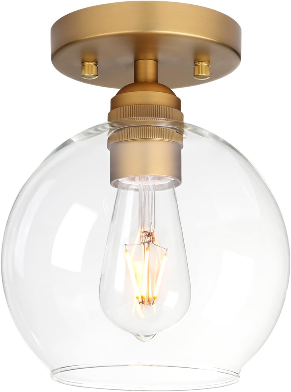 Flush Mount Ceiling Light Fixture, 1-Light Vintage Industrial Hardwired Indoor Double Hole Round Globe Glass Shade for Bathroom Bedroom Kitchen Corridor Hallway Entryway Passway(Antique)