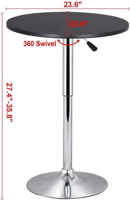 Adjustable Round Pub Table Counter Bar Height MDF Top Table 360 Degree Swivel Bar Tables Tall Cocktail Tables Bistro Table, Black