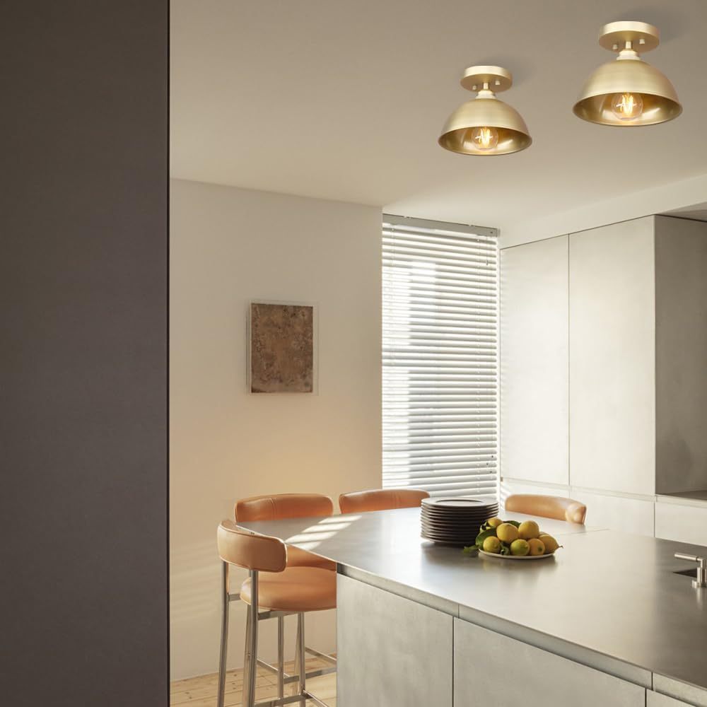 Semi Flush Mount Indoor Ceiling Pendant Light, 1-Light Vintage Industrial Modern Metal Edison Chandelier Lamp Fixture Lighting, 8.1" Bowl Metal Shade Kitchen Bedroom Island Hallway(Antique)