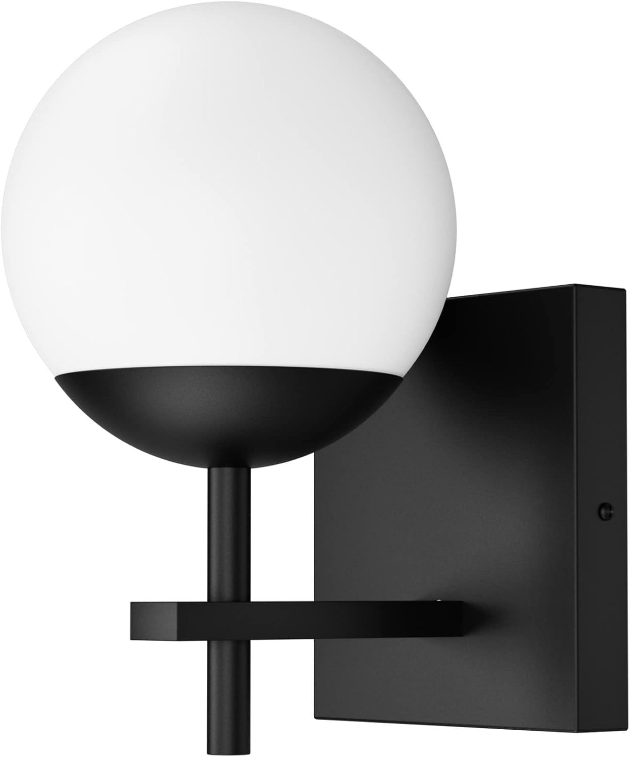 Matte Black Wall Sconce, Mid Century Modern Black Wall Light Fixtures Milky Glass Indoor Wall Lamp for Home Decor Bathroom Kitchen Living Room Vanity Hallway (Exclude Bulb)