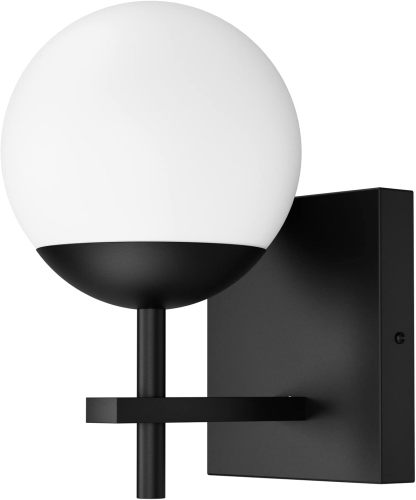 Matte Black Wall Sconce, Mid Century Modern Black Wall Light Fixtures Milky Glass Indoor Wall Lamp for Home Decor Bathroom Kitchen Living Room Vanity Hallway (Exclude Bulb)