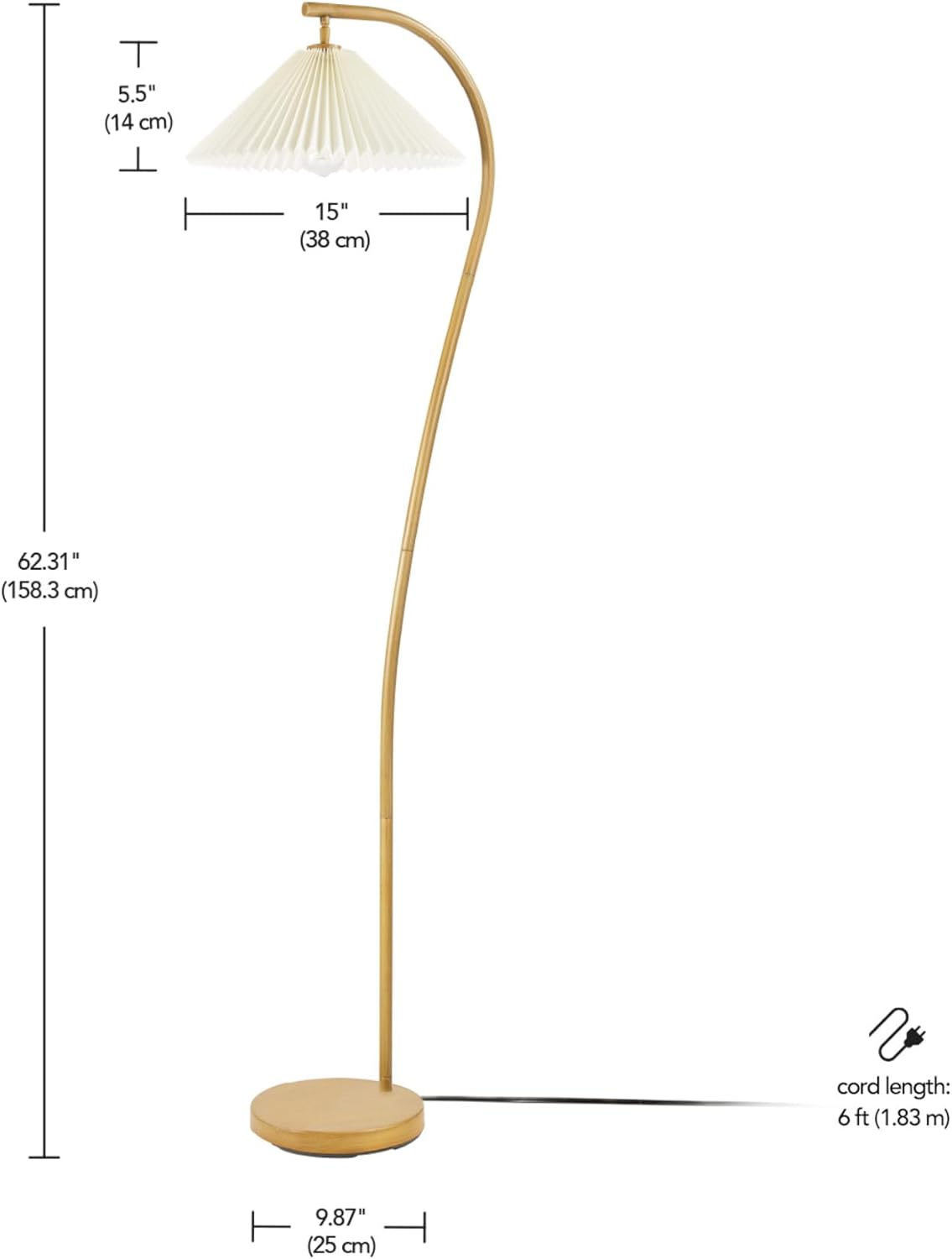 62" Floor Lamp, Faux Wood Finish, White Pleated Fabric Shade, Pivot Joint on Shade