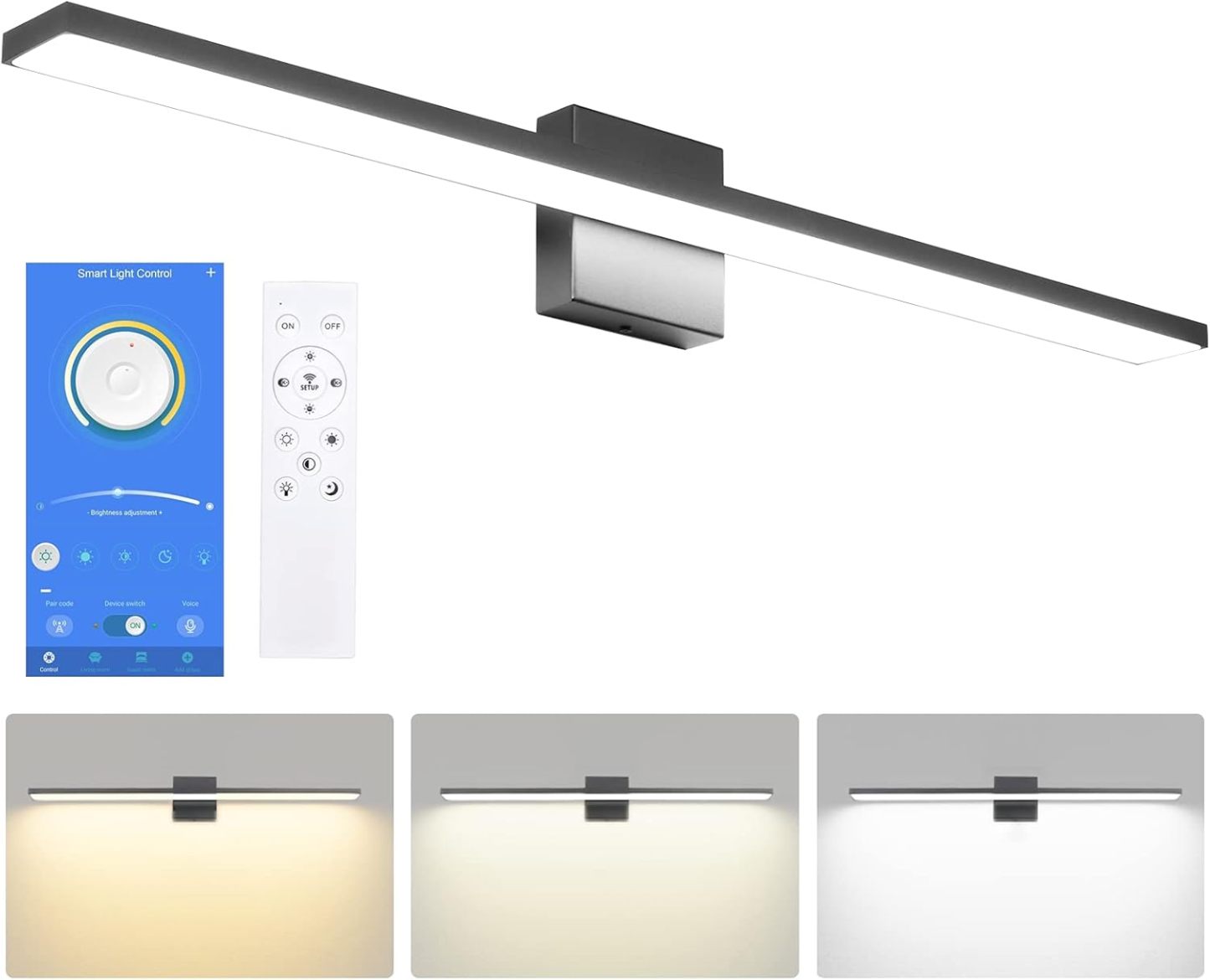 31.5in/28W Dimmable Modern Matte Black Vanity Light Color Temperature Adjustable LED Black Bathroom Vanity Lighting Fixture