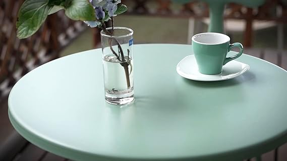 Patio Bistro Metal Dining Table, Outdoor Steel Slat Round Table for 2 Person,Diameter 23.6", Furniture Table for Backyard, Garden, Lawn and Porch - Pea Green