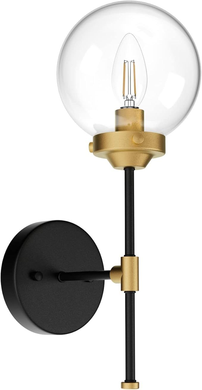 Black Gold Wall Sconce Indoor Industrial Globe Wall Light Fixture Clear Glass Globe Wall Lamp for Bathroom Kitchen Living Room Vanity Hallway (Exclude Bulb)