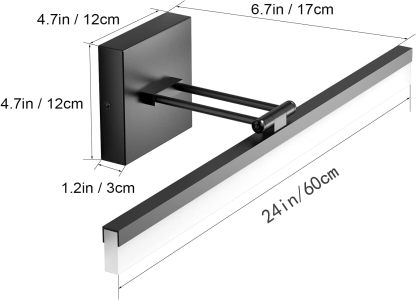 24" LED Modern Black Vanity Light 14W Adjustable Matte Black Bathroom Vanity Light Modern LED Bathroom Vanity Light Fixtures Over Mirror (6000K Cool White Light)