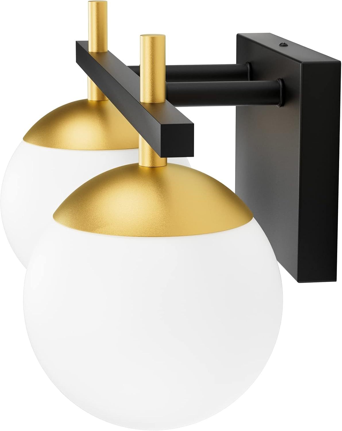 2-Light Black Gold Bathroom Vanity Light Mid Century Modern Bathroom Light Fixture Black/Golden Milky Glass Ball Wall Light for Bathroom