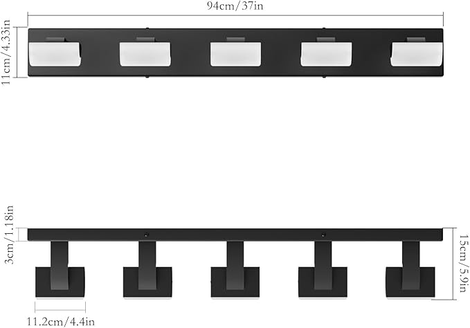 Modern Black Vanity Lights 5 Light Matte Black Modern Acrylic Bathroom Wall Lighting Fixtures Over Mirror (White Light 6000K)