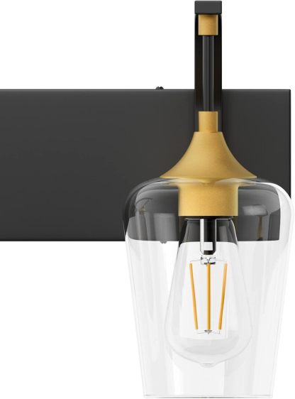 Black/Gold Bathroom Light Fixtures 5-Lights Industrial Black Vanity Lights Clear Glass Vintage Edison Black Wall Mount Light Fixture for Bathroom