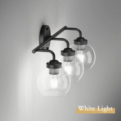 Matte Black Vanity Lights 3-Light, Clear Glass Vintage Bathroom Vanity Lights Metal Black Bathroom Vanity Light Fixture