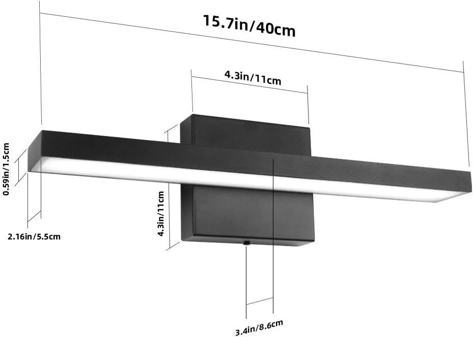 15.7 inch Modern LED Black Vanity Light 12W Frosted Aluminum for Bathroom Vanity Lighting Fixtures Cool White 6000K