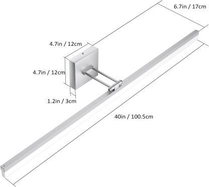 40" Silver Bathroom Vanity Light 24W Adjustable Silver Vanity Lighting Modern LED Bathroom Vanity Light Fixtures Over Mirror (6000K Cool White Light)