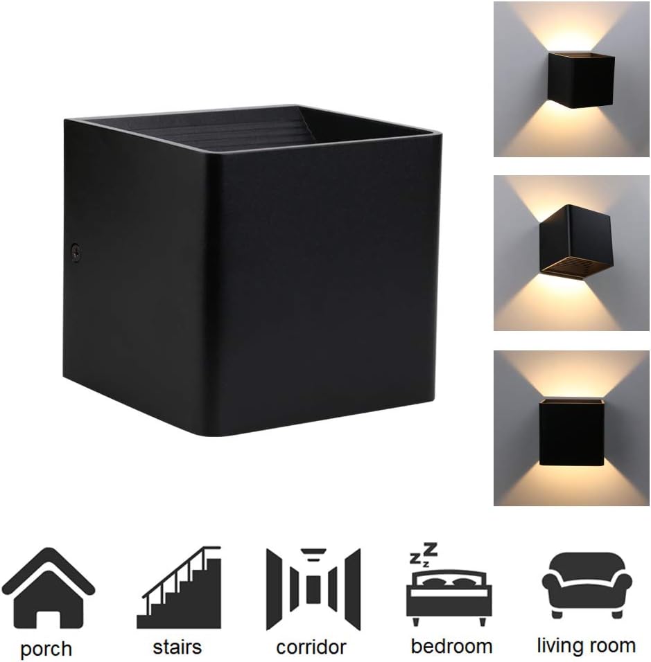 Black Modern LED Wall Sconce Lighting Fixtures Aluminum 10W Warm White 3000k Up and Down Indoor Lighting for Living Room Bedroom Hallway Not Dimmable