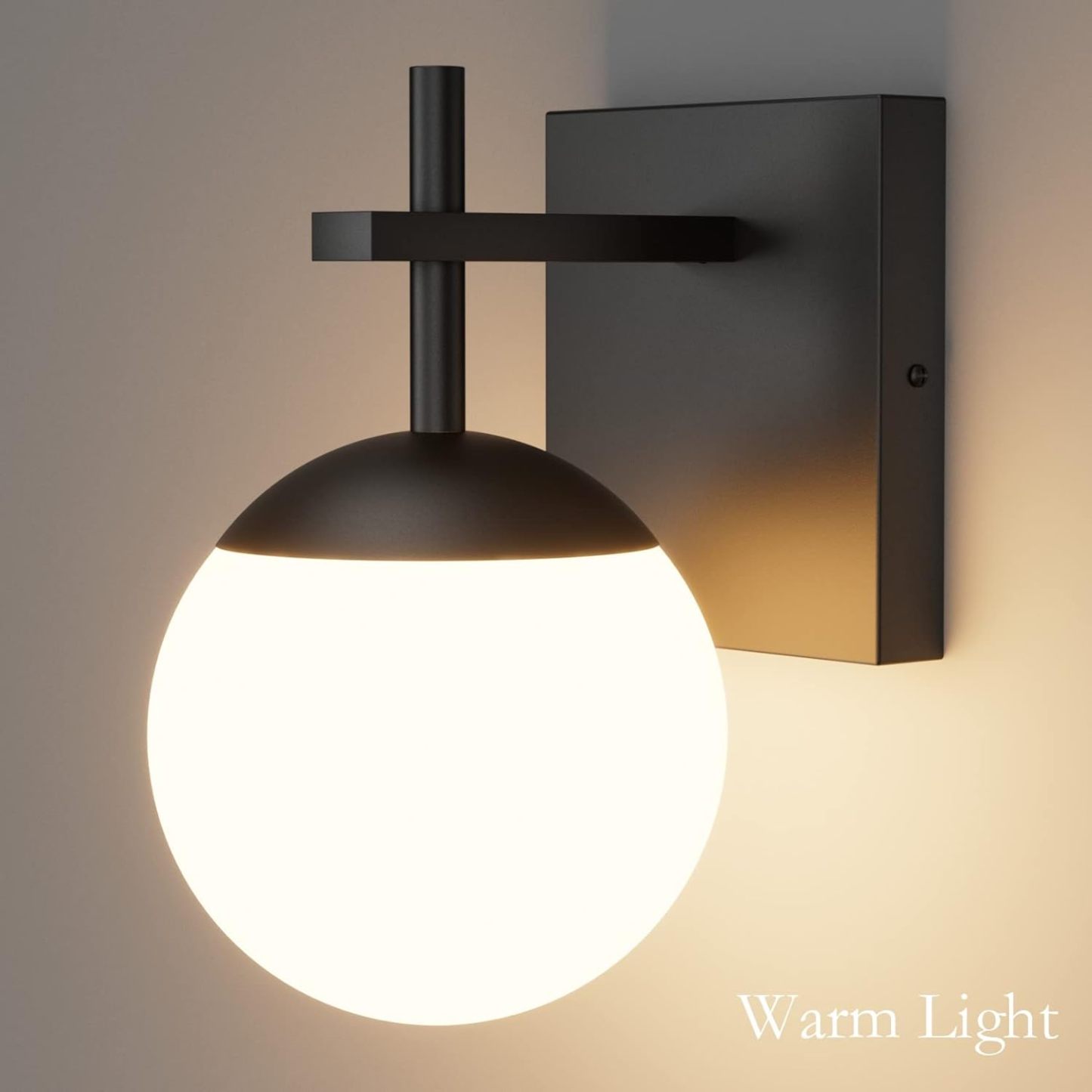 Matte Black Wall Sconce, Mid Century Modern Black Wall Light Fixtures Milky Glass Indoor Wall Lamp for Home Decor Bathroom Kitchen Living Room Vanity Hallway (Exclude Bulb)