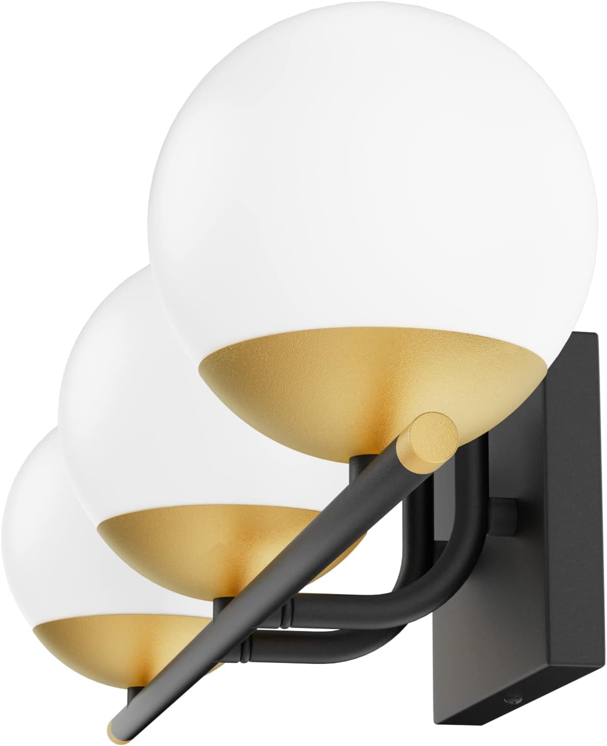 Black and Gold Bathroom Lights 3-Light Mid Century Modern Bathroom Vanity Lights Milky Glass Black and Gold Vanity Lights for Bathroom