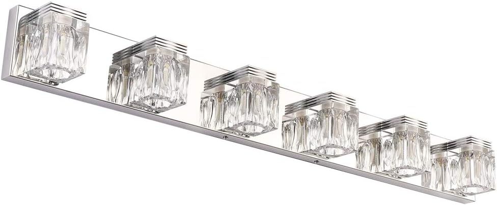 LED Modern Bathroom Vanity Lights 6 Lights Crystal Glass Stainless Steel Bathroom Vanity Lights Fixtures Over Mirror LED Modern Crystal Glass Vanity Lights
