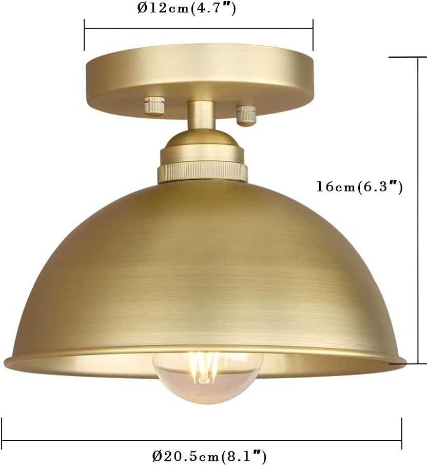 Semi Flush Mount Indoor Ceiling Pendant Light, 1-Light Vintage Industrial Modern Metal Edison Chandelier Lamp Fixture Lighting, 8.1" Bowl Metal Shade Kitchen Bedroom Island Hallway(Antique)