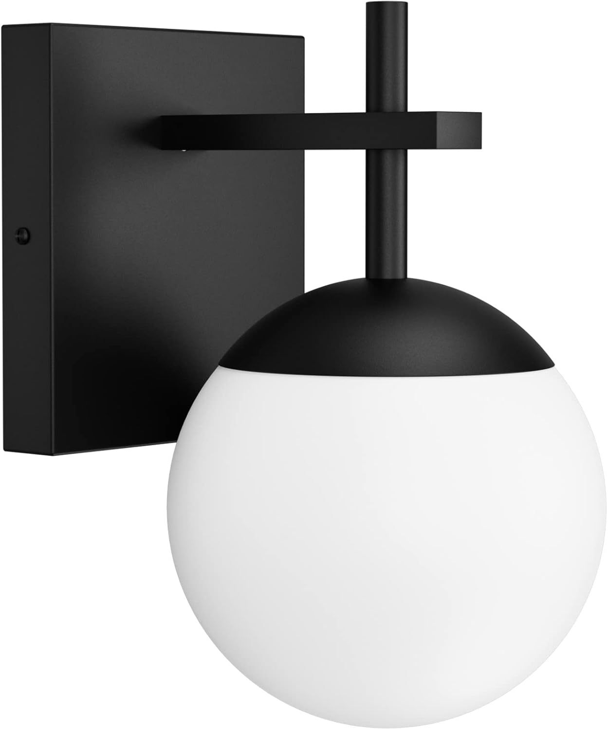 Matte Black Wall Sconce, Mid Century Modern Black Wall Light Fixtures Milky Glass Indoor Wall Lamp for Home Decor Bathroom Kitchen Living Room Vanity Hallway (Exclude Bulb)