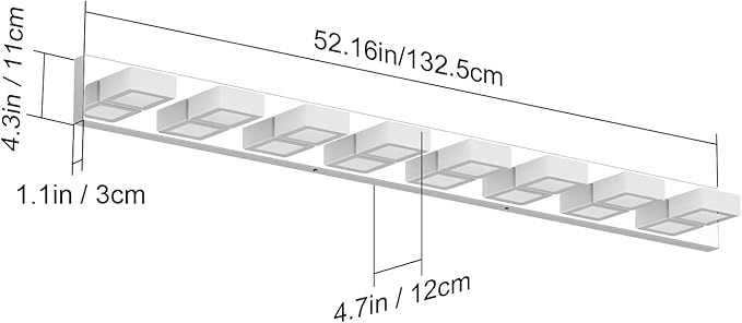 52" Modern Chrome Vanity Lights 8 Lights Acrylic Stainless Steel LED Vanity Light Fixtures Chrome Bathroom Lighting Over Mirror