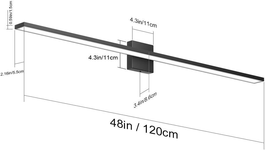 48inch Modern LED Black Vanity Light 46W Frosted Aluminum for Bathroom Vanity Lighting Fixtures Cool White 6000K