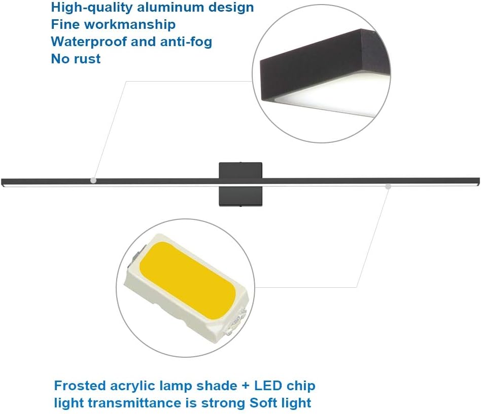 48inch Modern LED Black Vanity Light 46W Frosted Aluminum for Bathroom Vanity Lighting Fixtures Cool White 6000K