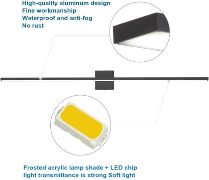 48inch Modern LED Black Vanity Light 46W Frosted Aluminum for Bathroom Vanity Lighting Fixtures Cool White 6000K